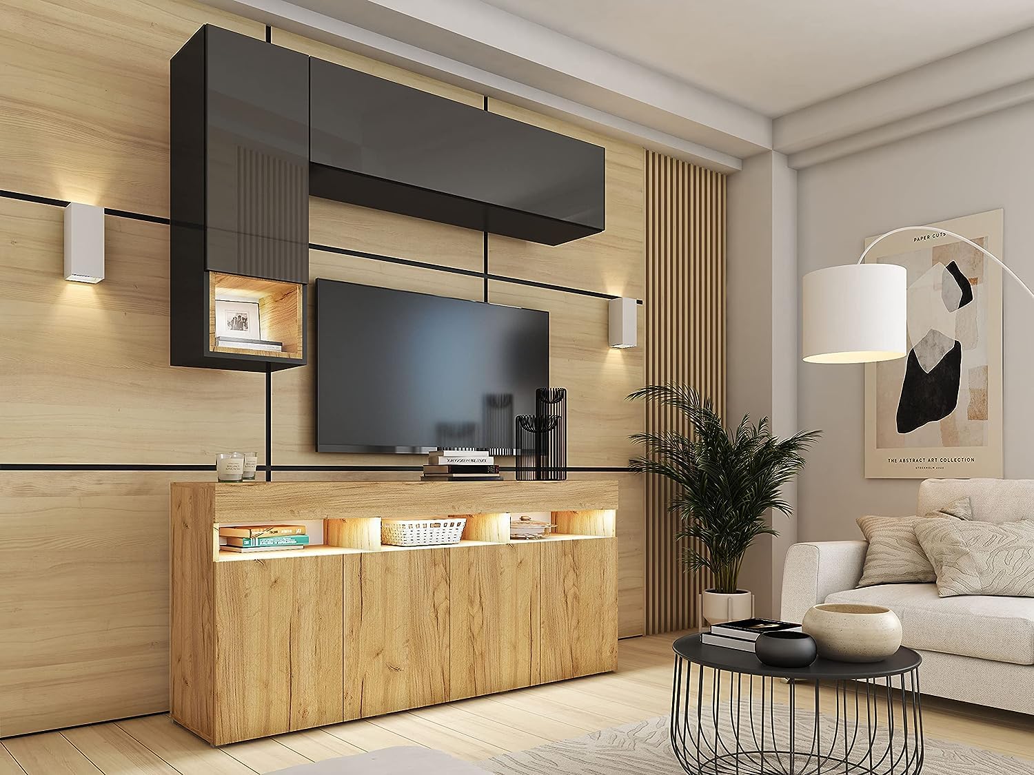 BROMARKT Premium Klapp-Hängeschrank 70x35x32 cm - Hängeschrank für Wohnzimmer, Schlafzimmer - Wandschrank Hängend - Platzsparende Hängeschränke - Hochglanz - Weiß