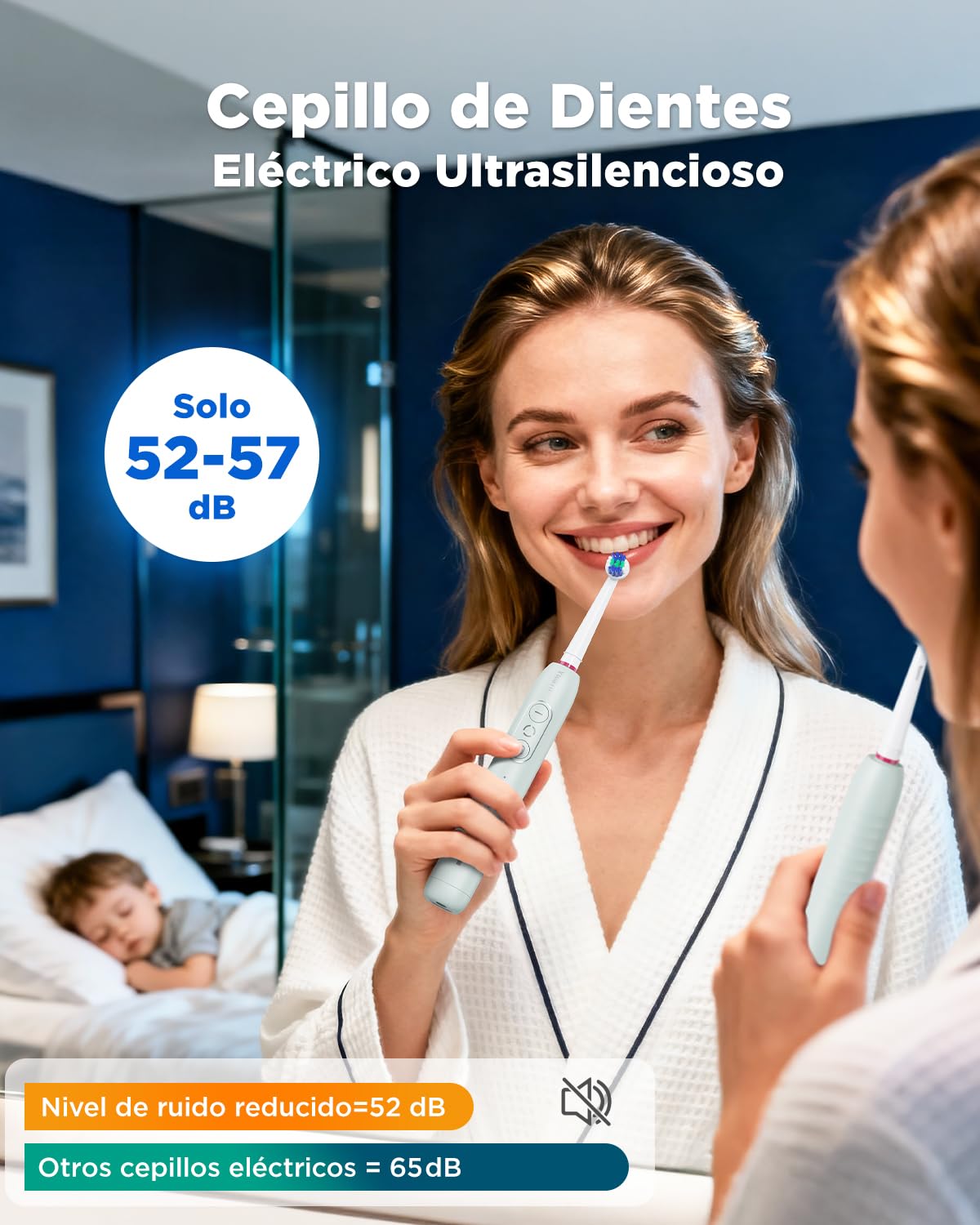 Cepillo de Dientes Eléctrico de Rotación para Dientes Sensibles - Cepillo Eléctrico Adultos 3 Intensidades, 5 Modos, 8 Cabezales, IPX7 Impermeable, Cepillo Dientes Electrico Viaje, Verde Claro