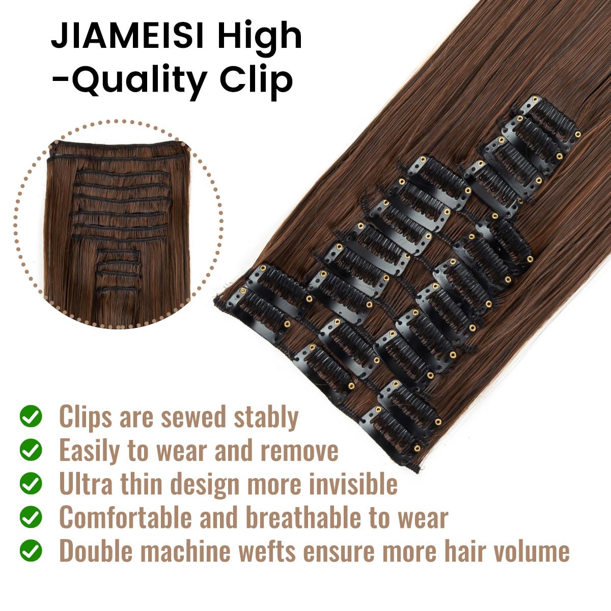 JIAMEISI Hair Extensions Clip in 12pcs 22inch Long Straight Clip in Hair Extension Synthetic Fiber 2/30 Black mixed Medium Brown Full Head Double Weft Hairpieces for Women - Image 3