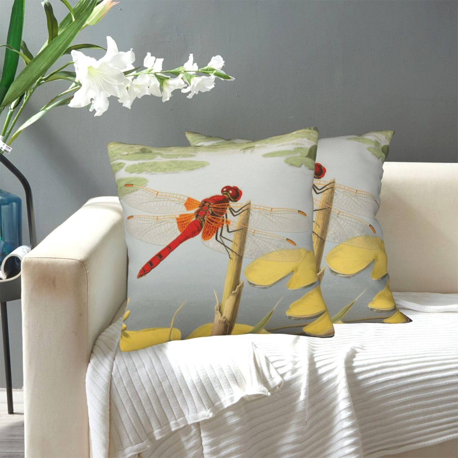 FekiLoot Decorative Throw Pillow Covers Modern Farmhouse Pillowcase Double Sided Cozy Cushion Cover for Sofa Couch Bed 16"X16" Dragonflies