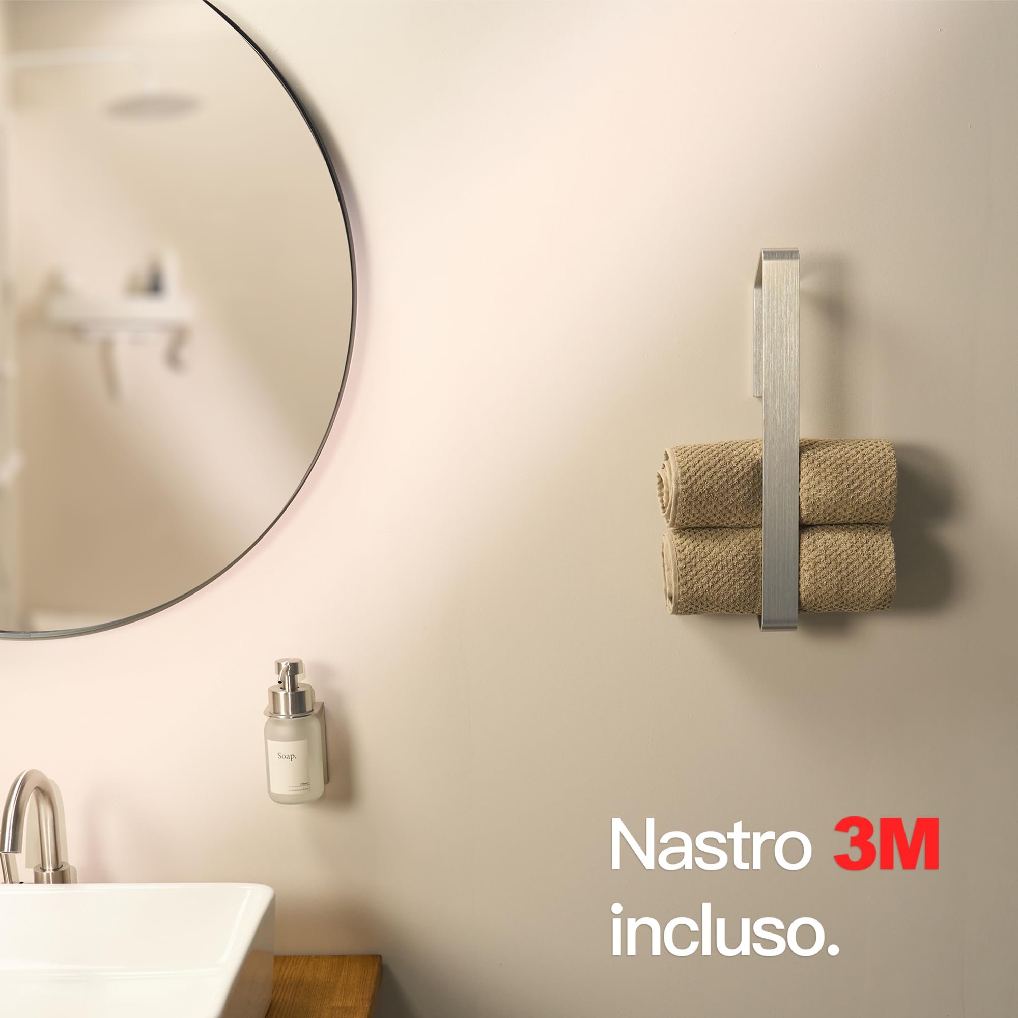Designfabrik Porta asciugamani adesivo senza forare bagno moderno grigio argento