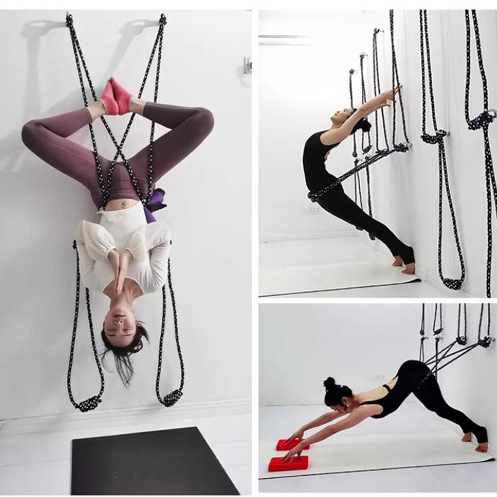 Set di corde da parete for yoga, cinghie in cotone resistente con ganci in acciaio inossidabile (include 4 corde in cotone)
