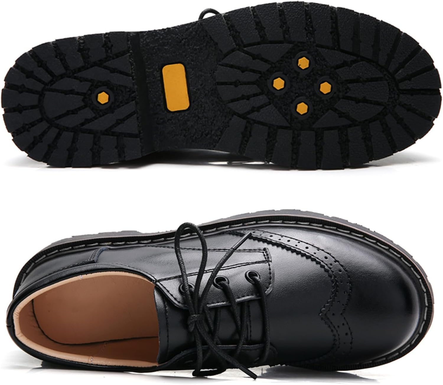 Oxford Shoes for Women,Perforated Lace-up Round Toe Leather Low Heel Brogues Shoe for Girls Ladies Women - Image 3