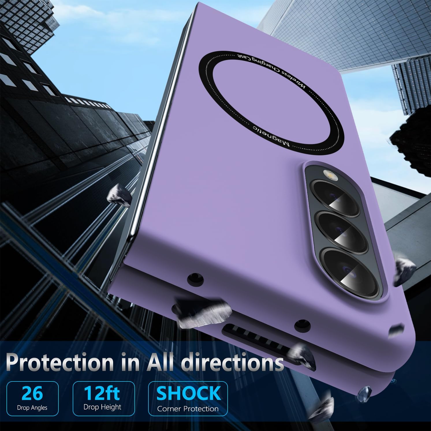 Magnetic for Galaxy Z Fold 3 5G Case,Lightweight,Slim Fit Drop Protection Rugged Shockproof Cover for Samsung Galaxy Z Fold 3 5G, Hard PC Shockproof Protective Phone Purple 18-Z Fold3-09