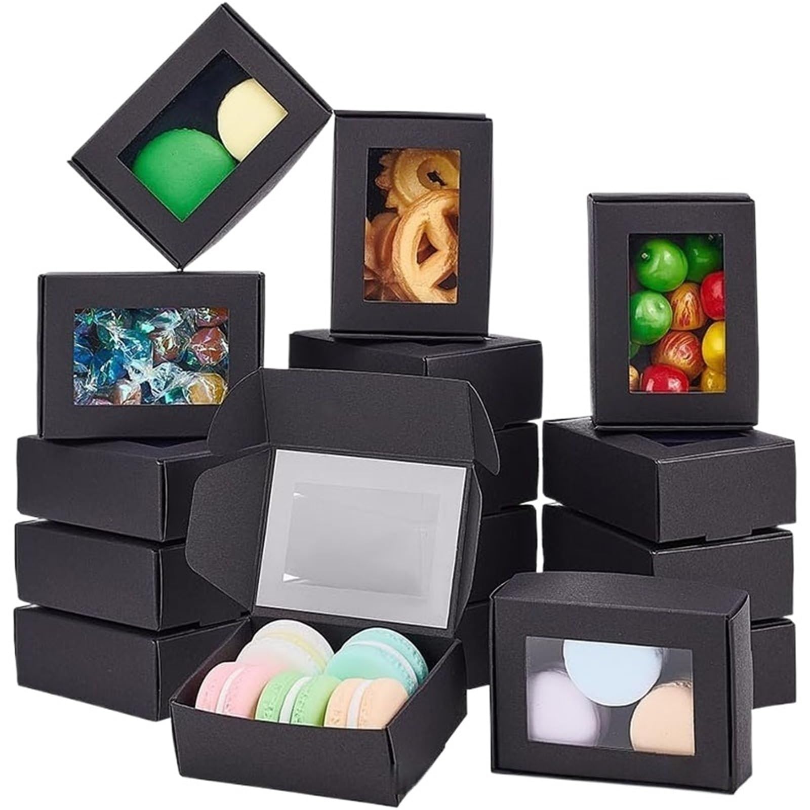 XPJYUA Bakery Boxes with Clear Window 30pcs Clear Window Kraft Boxes Small Favor For Cookies Soap Candy Wax Melts Wedding Party Treat Display Packaging Set(Black,30pcs)