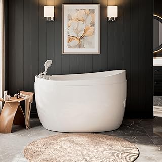 Empava Bathtub,59 Inch Soaking Tub with Chrome Faucet & Showerhead, Oval...