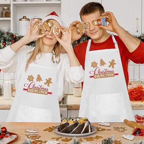 Miniatura 6 de Divertido delantal de hornear de Navidad para mujeres y hombres, delantales de cocina ajustables con 2 bolsillos, bonito delantal de Navidad para