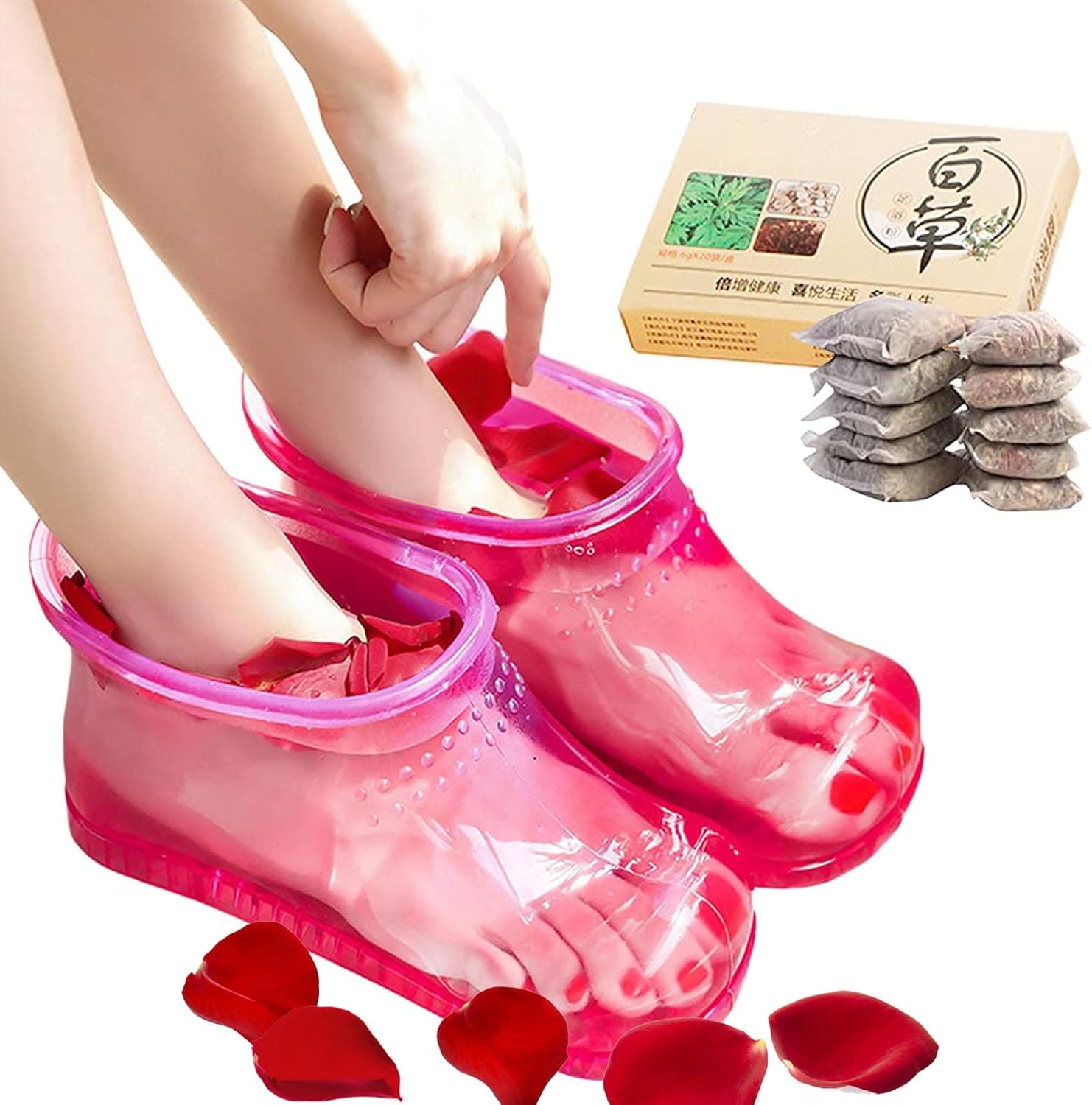 Massage Foot Bath Shoes Foot Bath Massager Movable Foot Soak Tub Pedicure Foot Spa Thermal Massage to Promote Blood Circulation Containing 20 Packs Bath Powder
