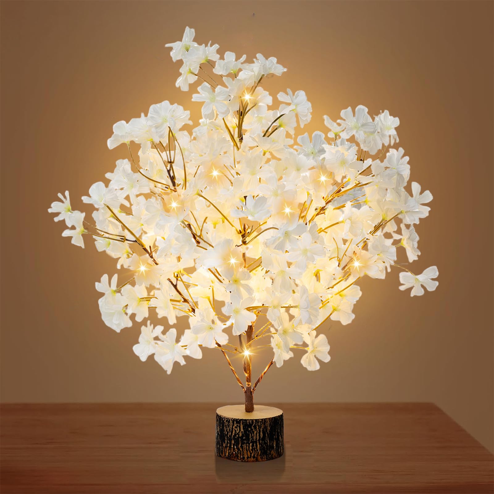Flopttsun Lighted Cherry Blossom Tree with 49 LEDs, Prelit Little Fake Tree Indoor with Timer for Table Centerpiece Spring Wedding Party Decor