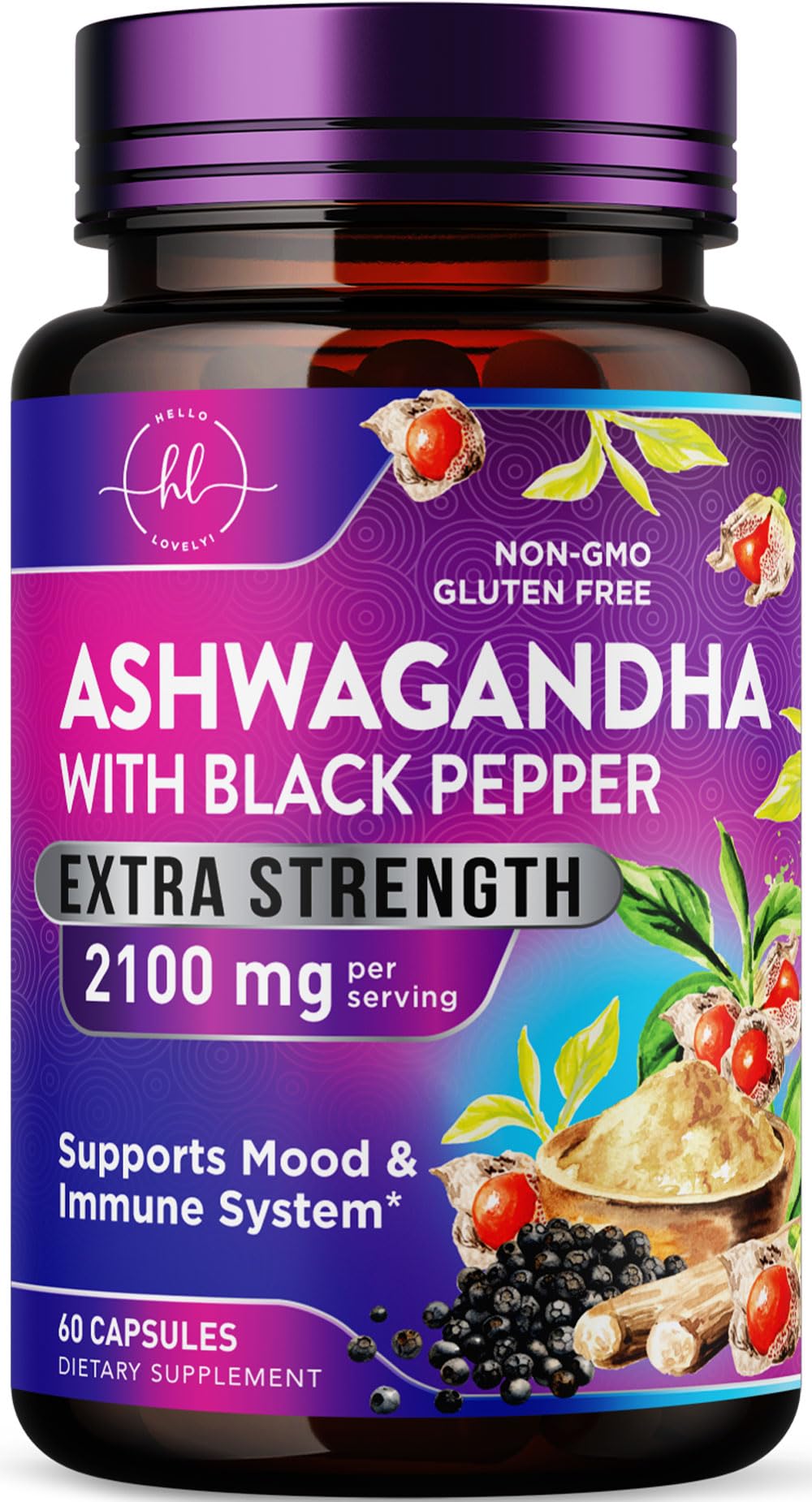 Ashwagandha Supplements 2100mg - Max Absorption with Black Pepper Extract Extra Strength Ashwagandha Capsules with 100 Plant Powder
