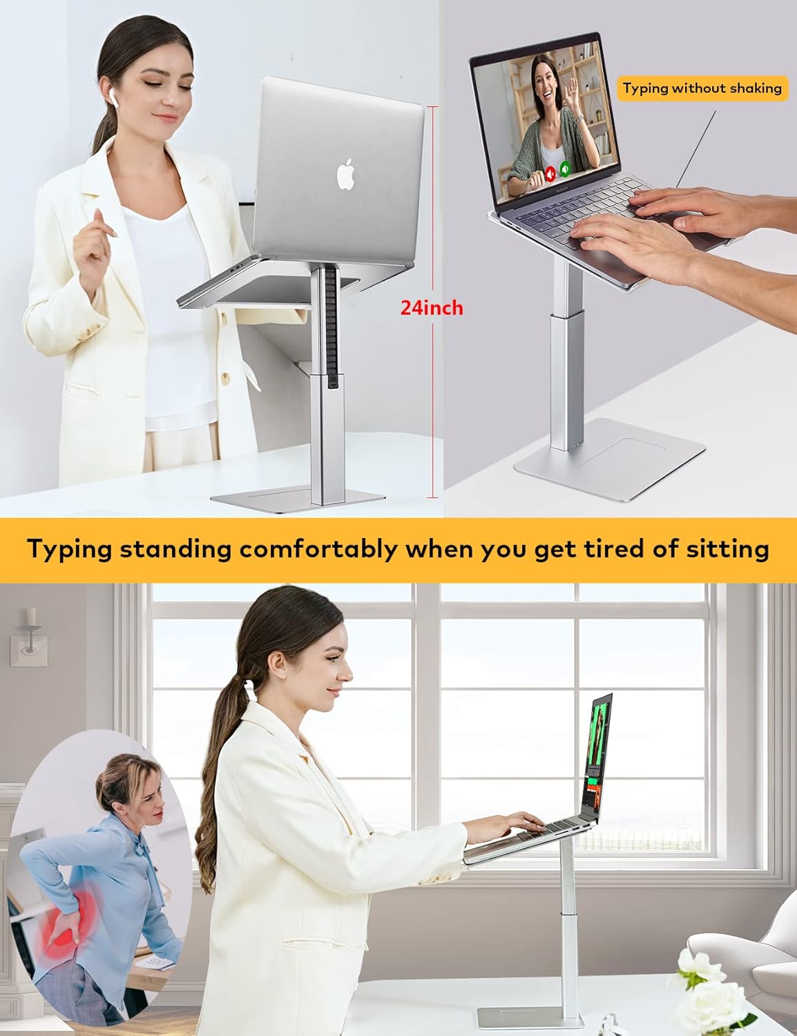 DEEDRR Laptop Stand for Desk, Ergonomic Sitting and Standing Laptop Riser for Notebook MacBook 11-17 Inches，DJ Laptop Stand Adjustable Height from 7-15 Inches Aluminum(Black) : Electronics