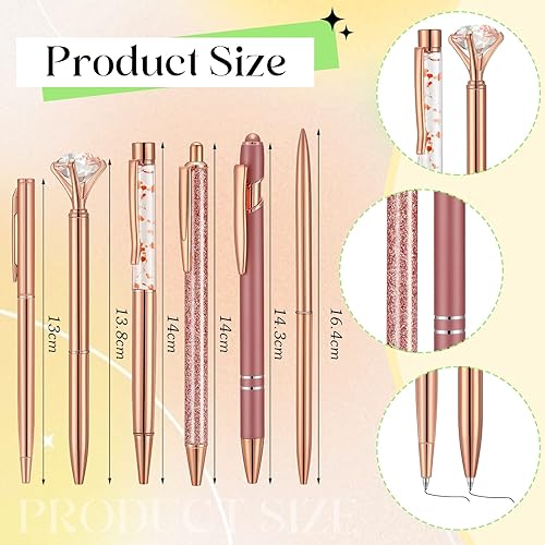 Miniatura 3 de Sabary Soporte para bolígrafo de oro rosa con 6 bolígrafos brillantes con purpurina, soporte para lápices de diamantes de oro rosa, organizador de