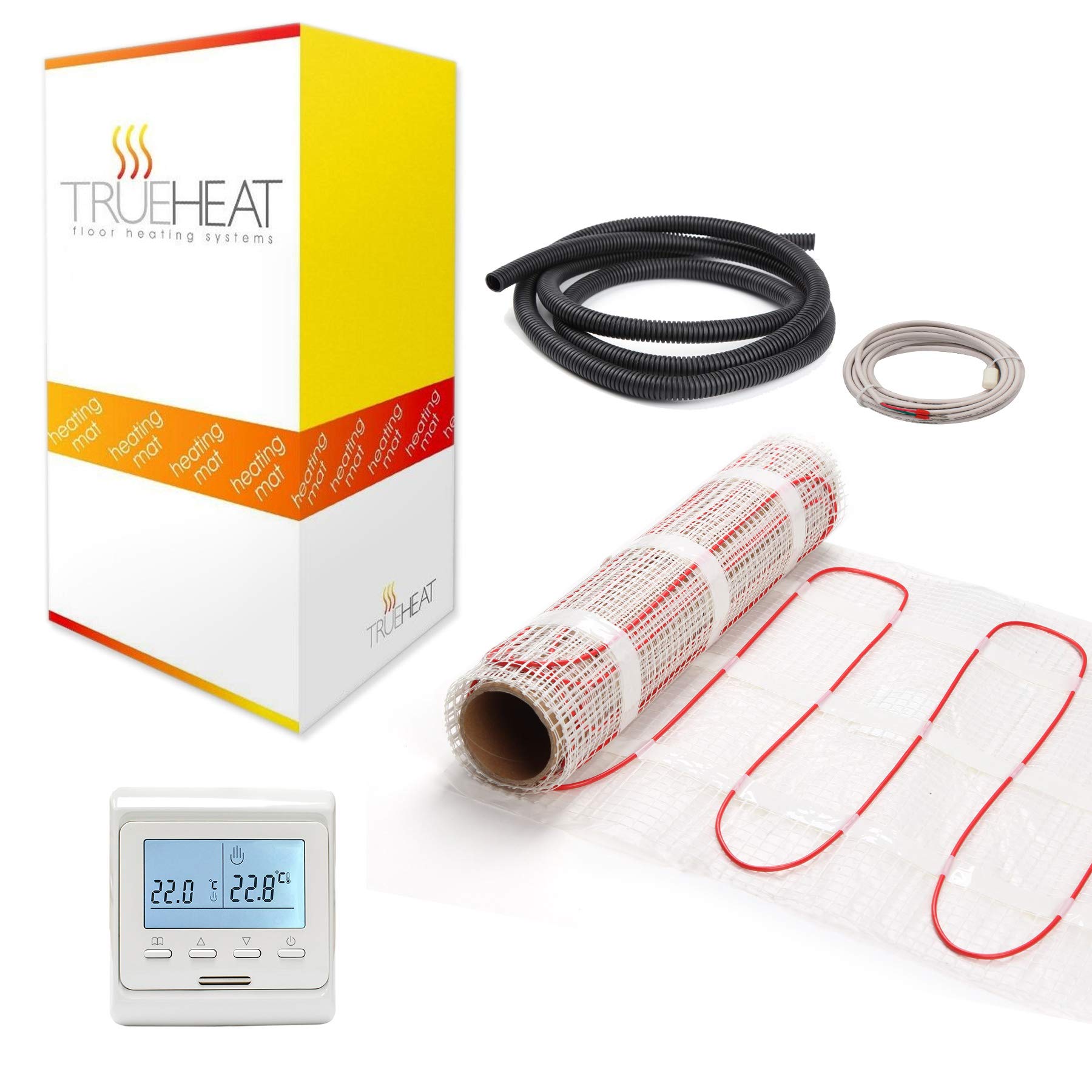 Trueheat White Programmable Electric Underfloor Heating Mat Kit For Tile Or Stone Floors 200W/M2-4M2 With Thermostat