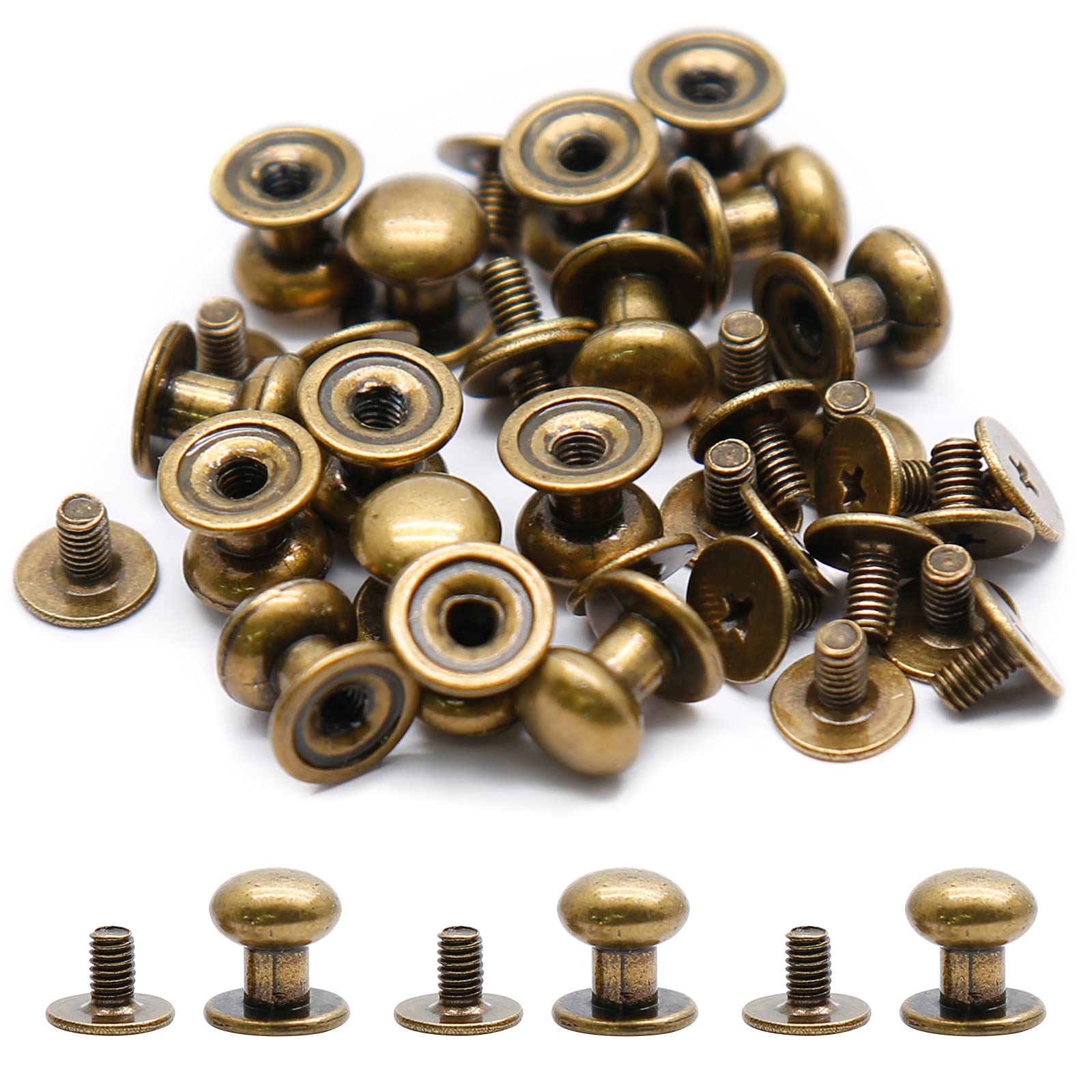 Kyuionty 36 Sets Chicago Screws Round Phillips Head Button Stud Screws 8mm, Leather Craft Belt Nail Rivet for DIY Craft Leather Craft Repairs