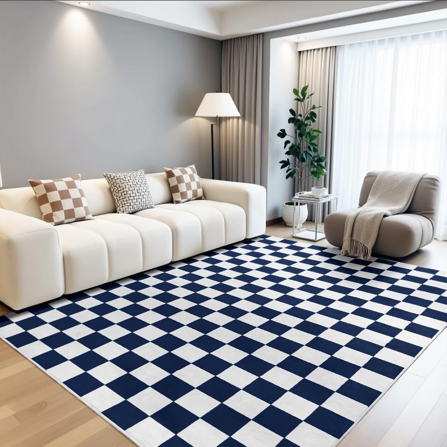Tapis intérieur et extérieur bleu et blanc géométrique moderne 120x170