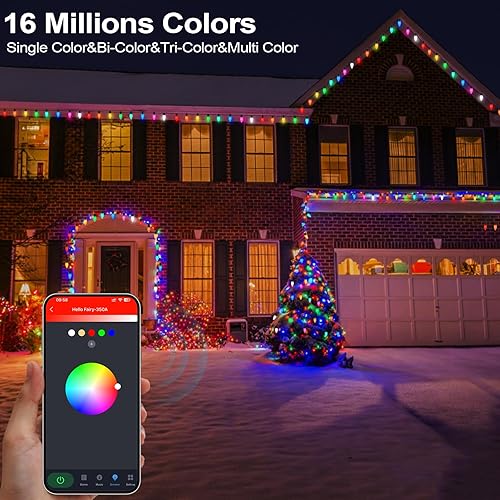 Miniatura 3 de Gemce Luces de Navidad inteligentes C9 para exteriores, 66 pies, 100 LED, tira de luces RGB con control remoto por aplicación, luces de Navidad de