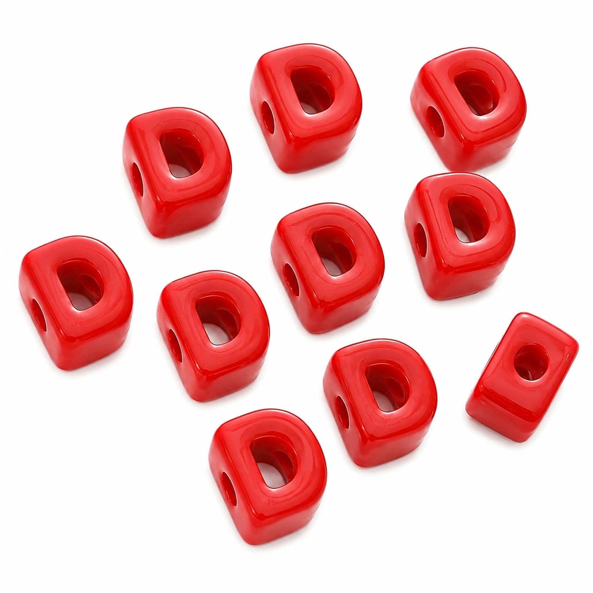 Letter Beads, 10pcs Alphabet Beads, Large Acrylic Letter Beads with 6mm Holes for Bracelet Making, Jewellery, Keyrings and Craft Projects (Red, Letter D)