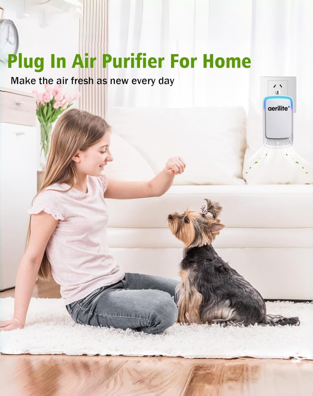 Aerolite Ionizzatore Plug In, purificatore d'aria aerilite, purificatore d'aria portatile e silenzioso agli ioni negativi, per uso domestico, animali domestici e comfort quotidiano, ultra silenzioso