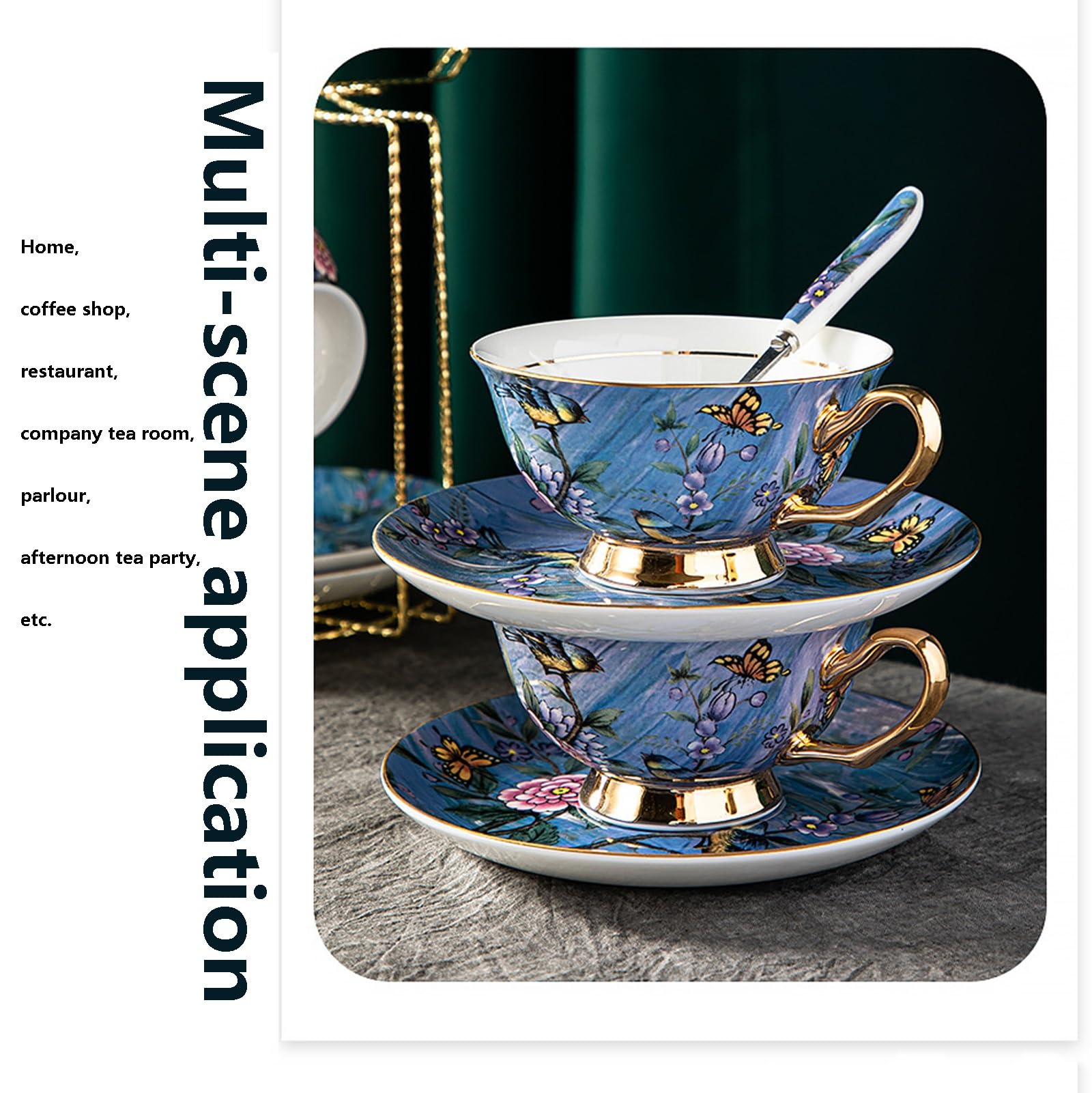 Zestaw filiżanek i spodków z porcelany kostnej w stylu euro, filiżanka do kawy z porcelany kostnej z łyżeczką i spodkiem, ceramiczna filiżanka do kawy dla kobiet herbata przyjęcie lub prezent