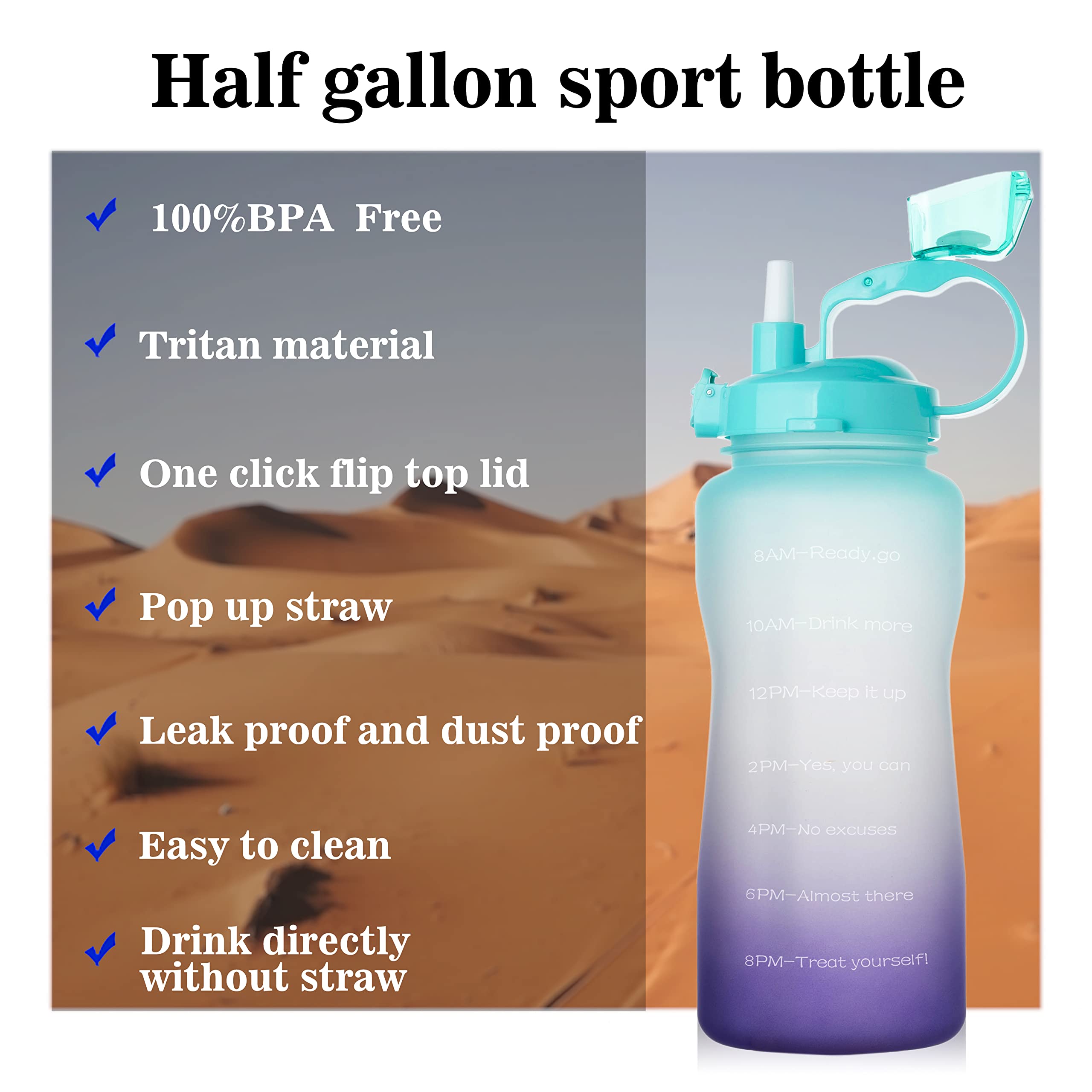 WANGCL Wasserflasche Mit Strohhalm – 907 Ml, Tritan, Zeitmarkierung