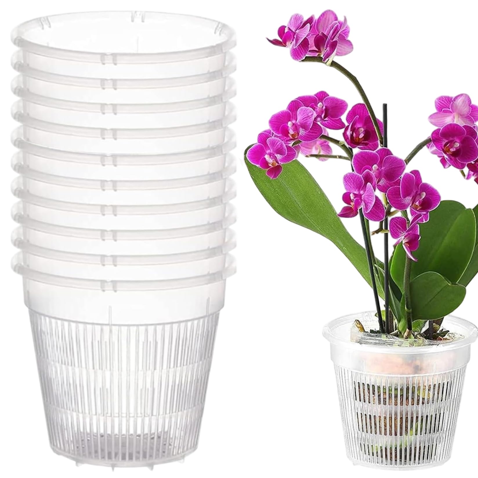 Monwssoe Flower Pots, 10PCS Clear Orchid Pots with Holes 4 Inch Breathable Small Orchid Pot Reusable Plant for Repotting, Seedlings, Succulents, Potted Plants