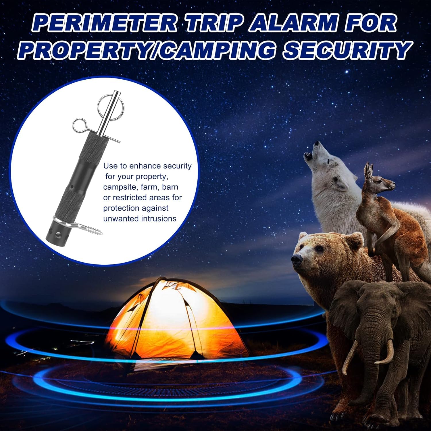 Trip Wire Alarm, Perimeter Trip Alarm Eenvoudig in Te Stellen Aluminiumlegering voor Buiten (Zwart