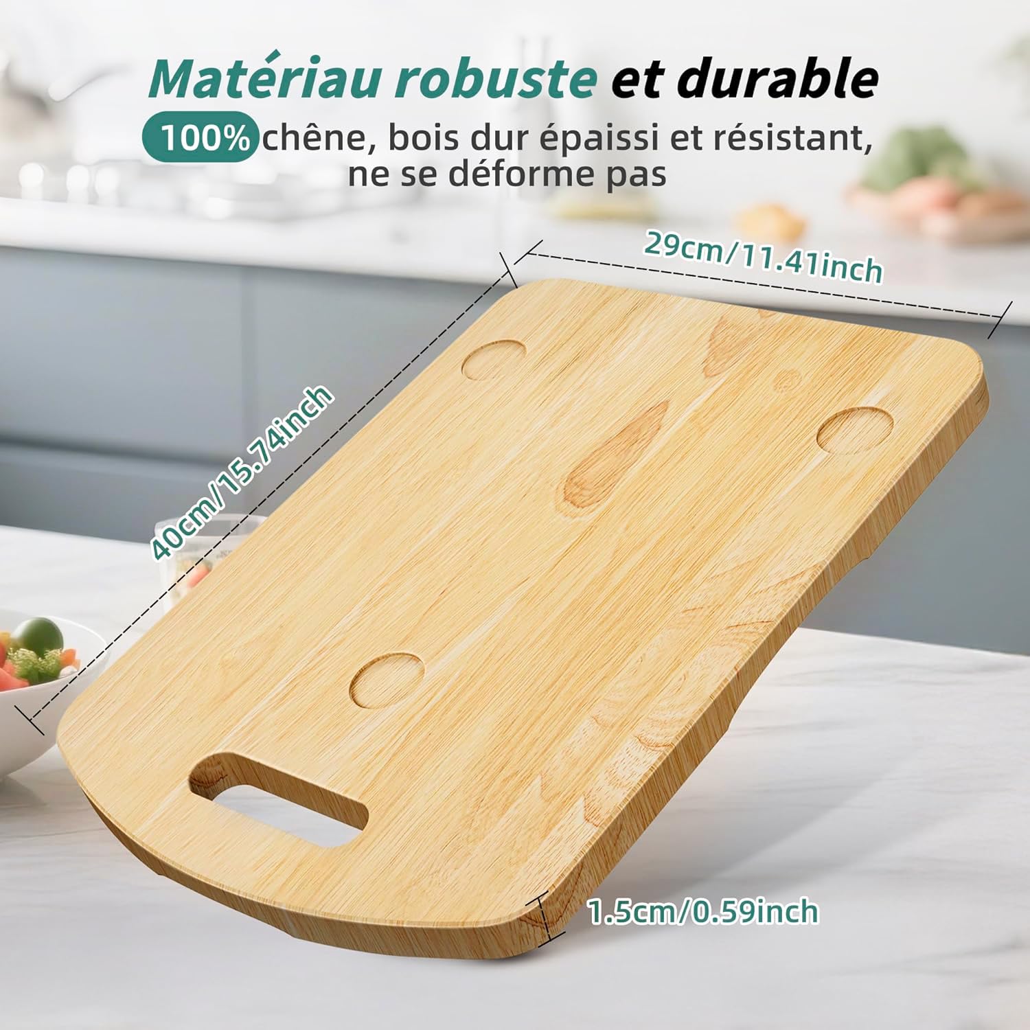 Planche Coulissante pour Thermomix TM6/TM5, Planche Support pour Thermomix avec Roulettes Double Roulement, Poignée Ergonomique, Glissement Silencieux, Surface Anti-Rayures, Bois Naturel