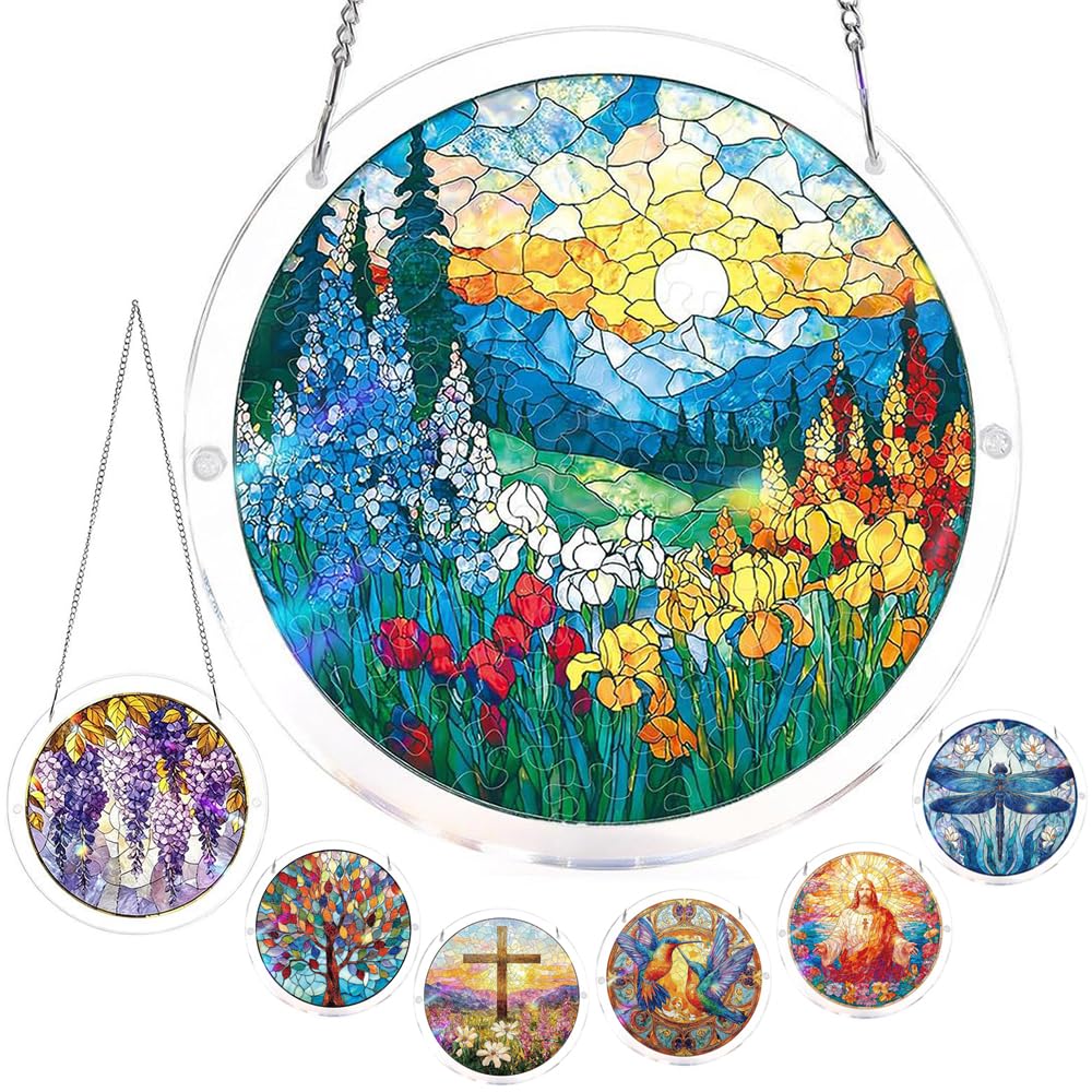 Acrylic Puzzles Suncatcher Window Hanging, Acrylic Puzzle for Adult, 83 Pieces Acrylics Jigsaw Puzzle Suncatcher, Colorful Flame Hummingbird Sun Catchers Window Hanging Panel (Style F) — view 28