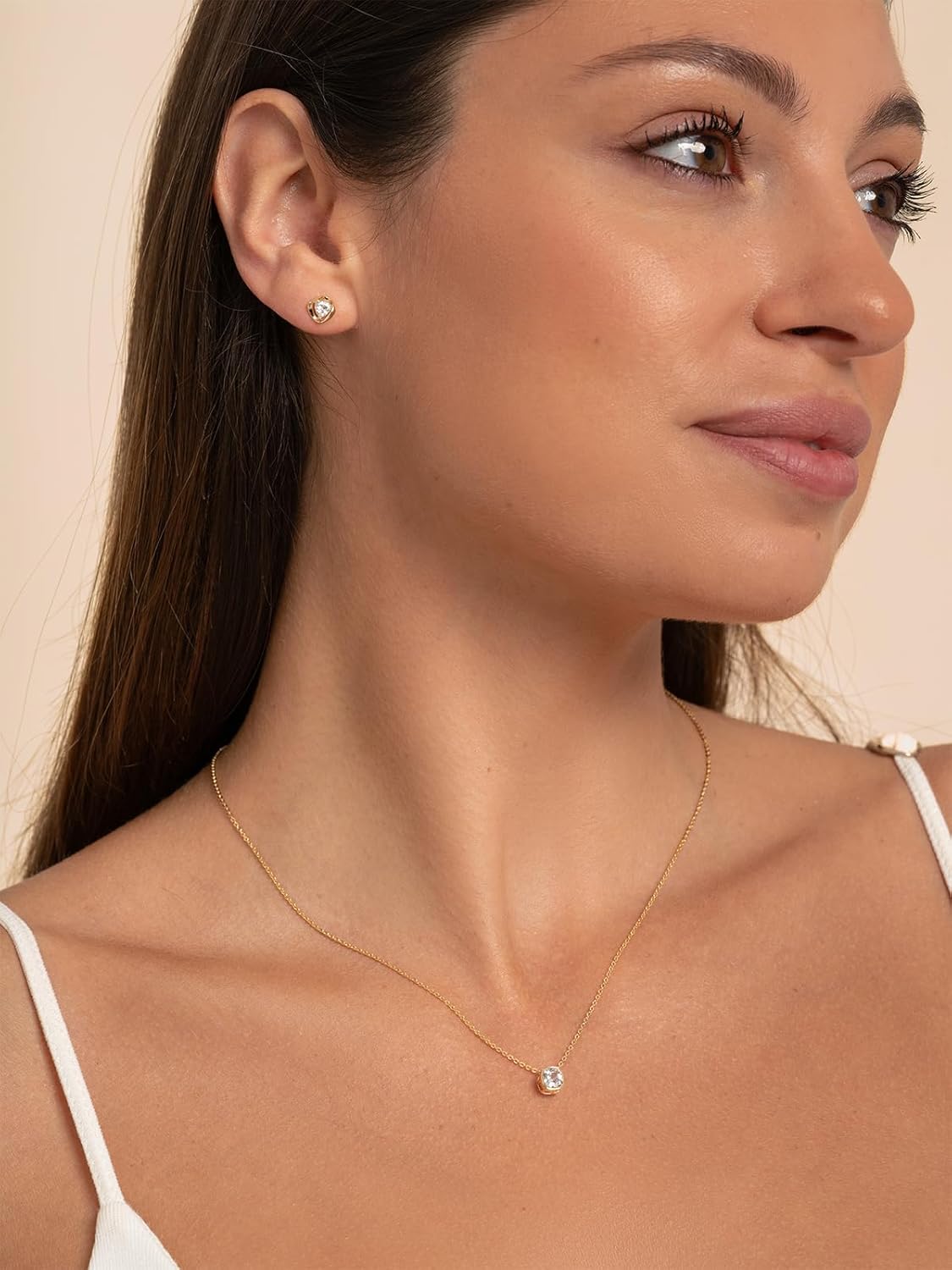 Altitude Boutique Floating CZ Solitaire Necklace | 6mm Bezel-Set Cubic Zirconia Pendant | 16” + 2” Adjustable Chain | 14K Gold-Plated or Rhodium-Plated | Minimalist Everyday Necklace for Women - Image 2