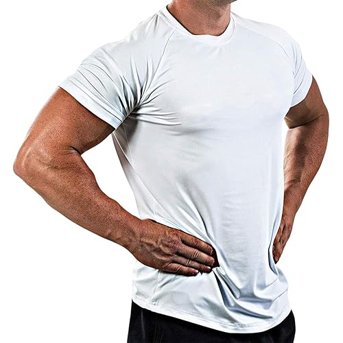 Mens Workout Shirts Casual Athletic Slim Fit Quick Dry Exercise Fitness Short Sleeve Gym Moisture Wicking Top