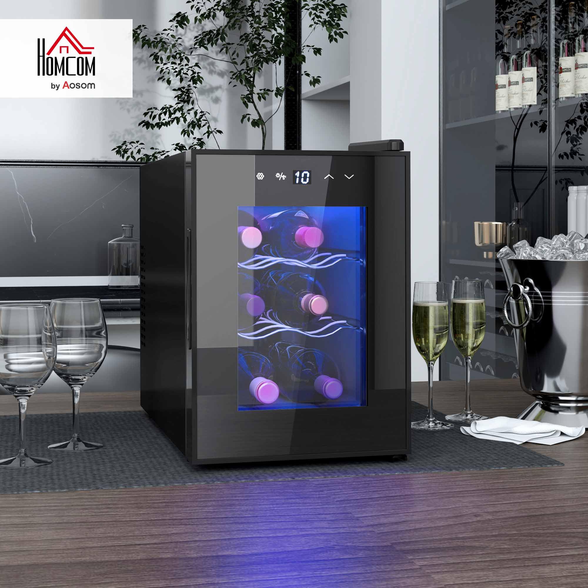 HOMCOM Mini Table Top Wine Fridge, 6 Bottle, 17L, 8-18℃, 26.5cm Quiet Under Counter Wine Cooler Fridge with Glass Door, LED Light, Digital Touch Screen, Temperature Control — view 2