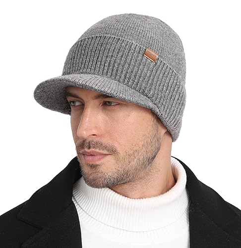 Wmcaps Mens Winter Beanie with Brim - Fleece Lined Thermal