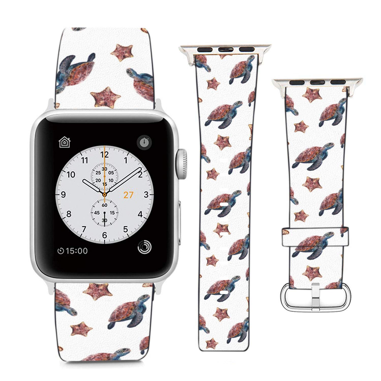 LhosteCompatible with Apple Watch Wristband 38mm 40mm, (Sea Turtle Pattern) PU Leather Band Replacement Strap for iWatch Series 5 4 3 2 1