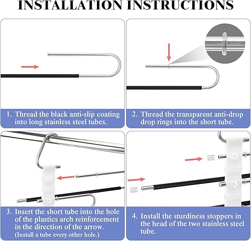 Miniatura 8 de SAN LIKE Paquete de 2 perchas para pantalones, 5 capas que ahorran espacio, organizadores de armario de acero inoxidable, 20 clips fijos,