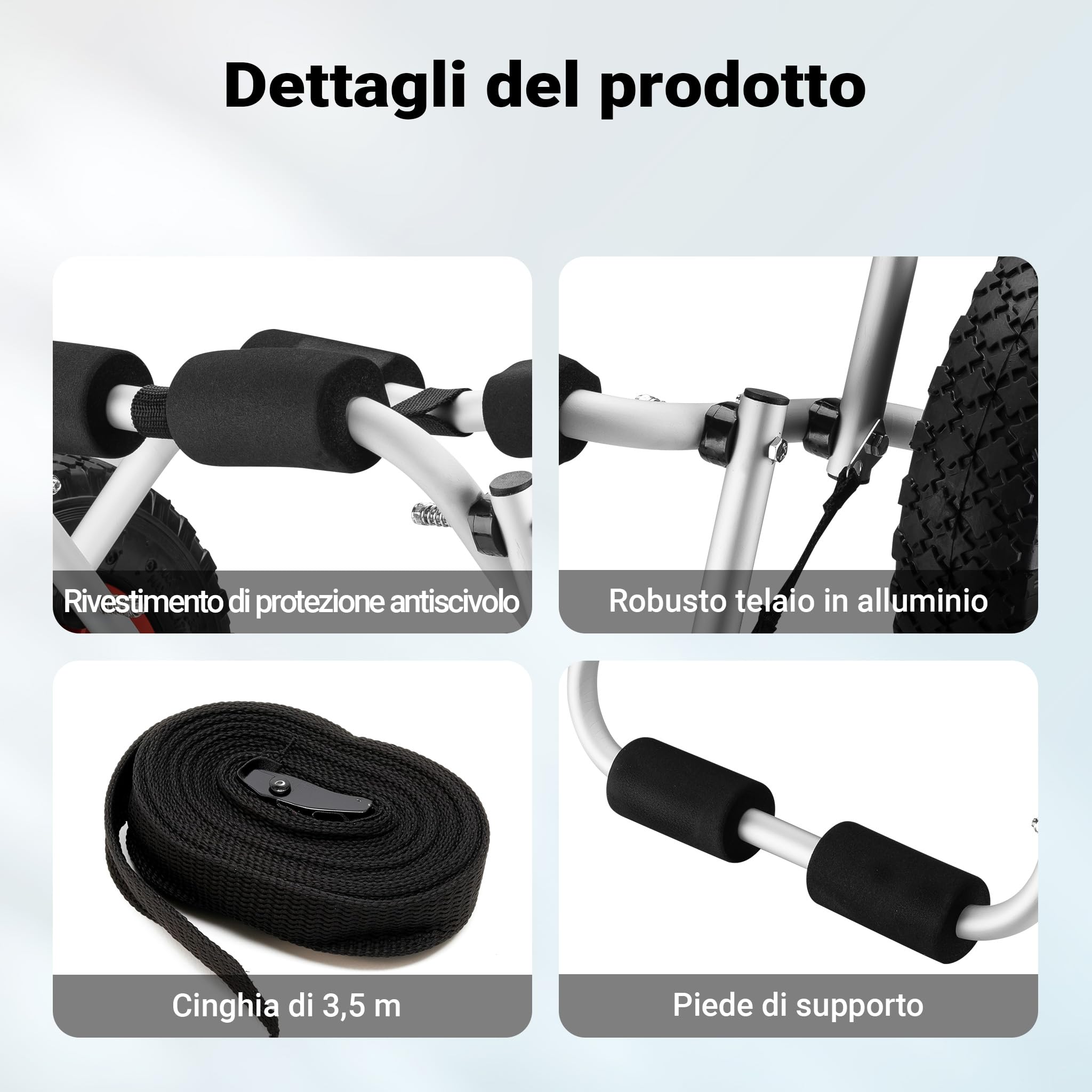 Wiltec Carrello da Trasporto per Kayak in Alluminio