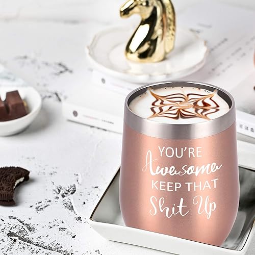 Miniatura 3 de GINGPROUS Vaso de vino con texto en inglés "You're Awesome Keep That Up" de acero inoxidable de 12 onzas, idea de regalo inspiradora para sus