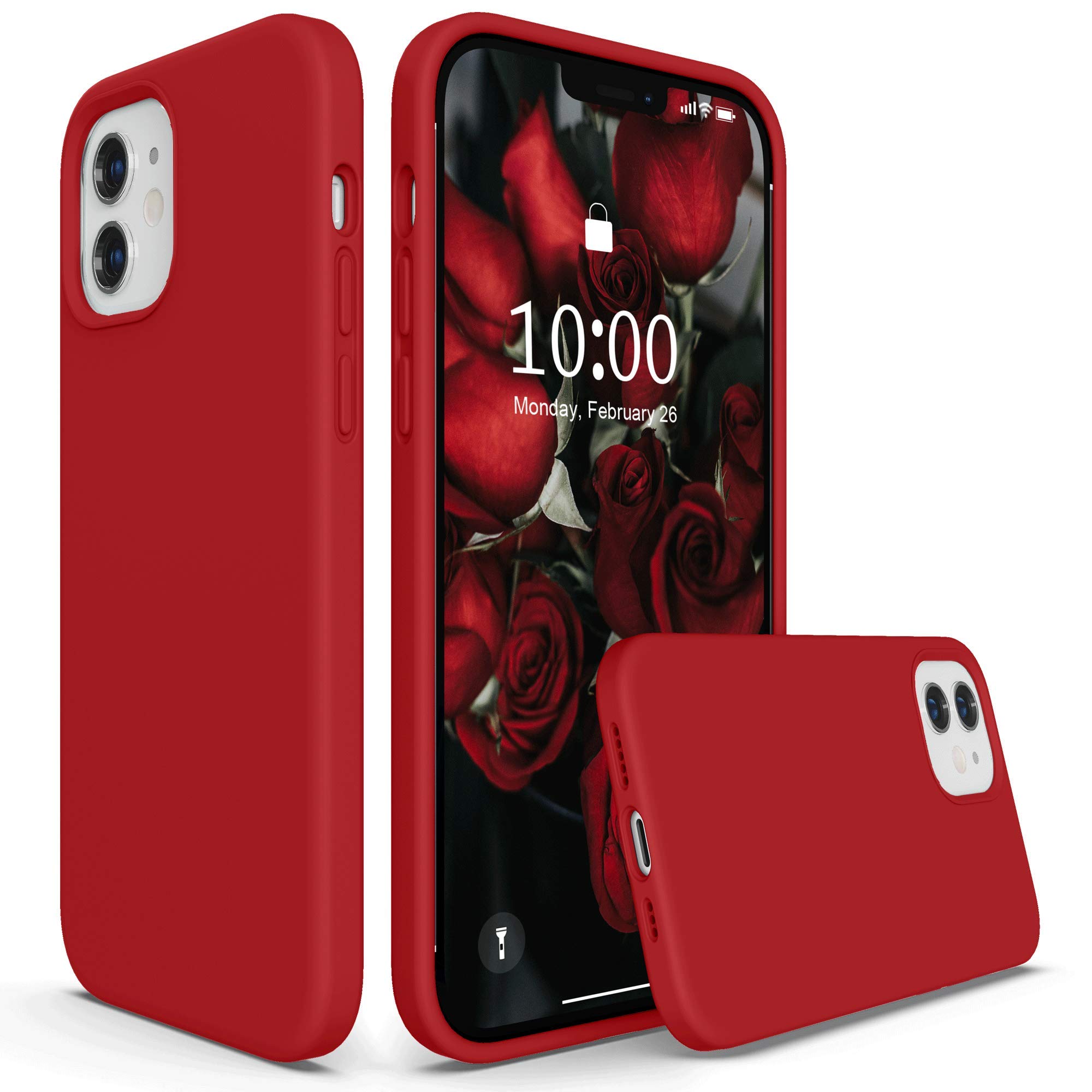 SURPHY Liquid Silicone Case for iPhone 12 Pro / 12 2020, Gel Rubber Full Body Shockproof, 6.1 inches (Red)