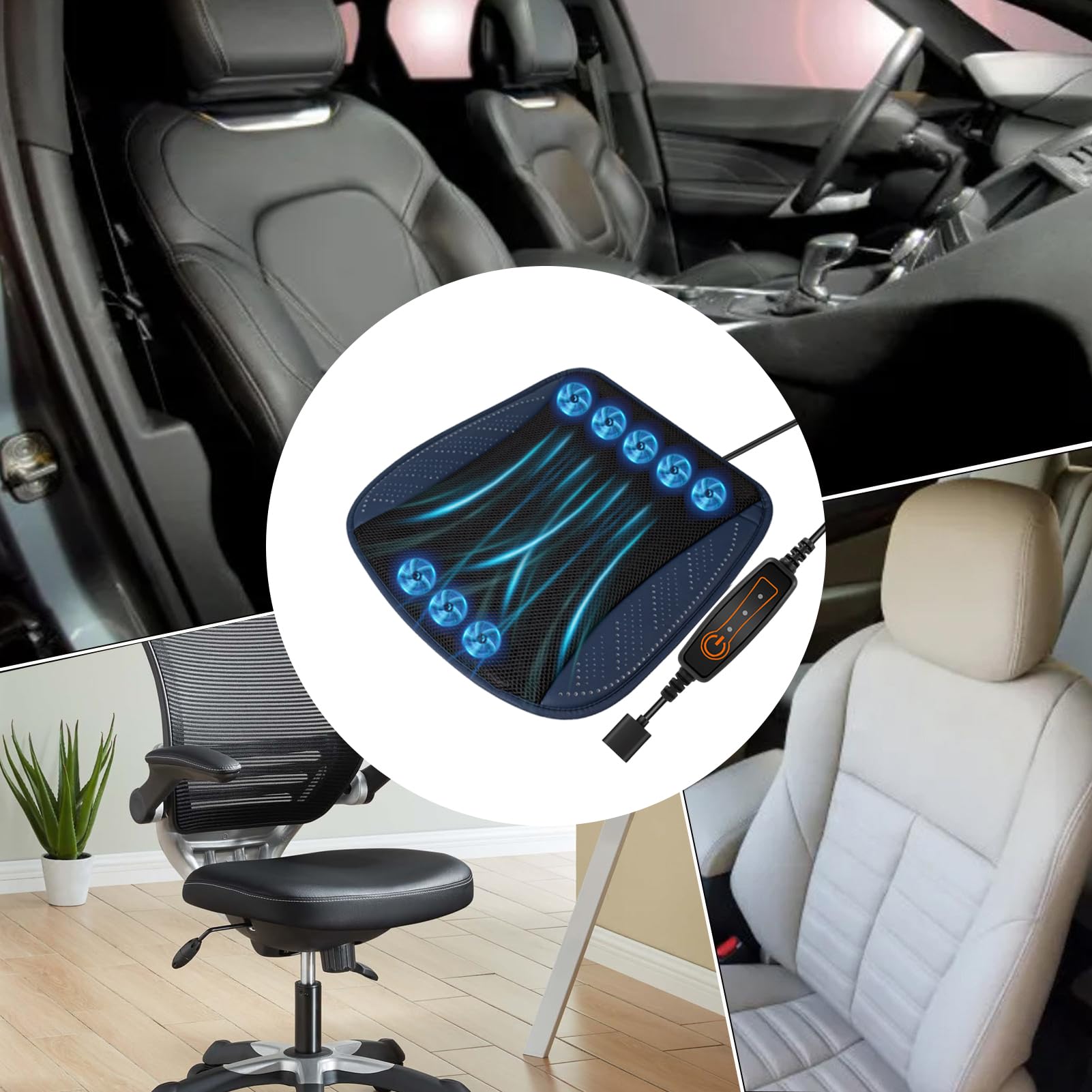 Generisch Coussin rafraîchissant pour siège de voiture, coussin rafraîchissant pour siège de voiture, alimenté par USB, 3 vitesses réglables, anti-transpiration, refroidissement aéré et respirant des