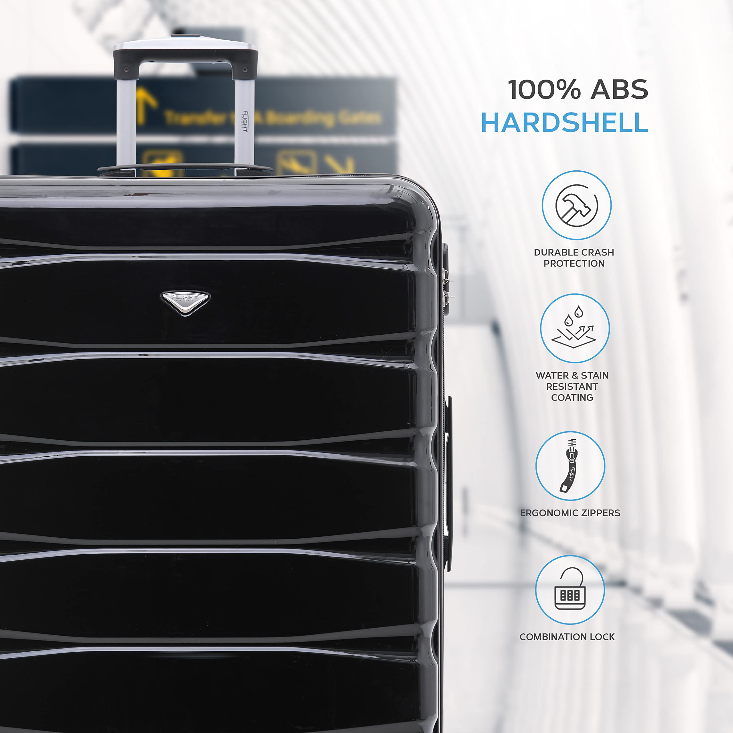 Flight Knight Lightweight 4 Wheel ABS Hard Case Small Suitcase Approved for Over 100 Airlines Including easyJet, British Airways, Ryanair, Jet2, Emirates & Many More - Carry On 55x35x20cm