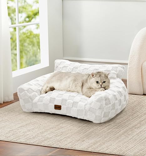 Miniatura 3 de Made4Pets Camas para Gatos de Interior, Cama Sofá para Gatos, Sofá Suave de Piel Sintética a Cuadros para Mascotas, Sofá Calmante y Esponjoso para