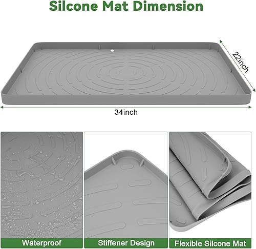 Miniatura 3 de TOOVEM - Tapete impermeable para debajo del fregadero, 34 x 22 pulgadas, de silicona, impermeable, para armarios de cocina, baño, tapete debajo del