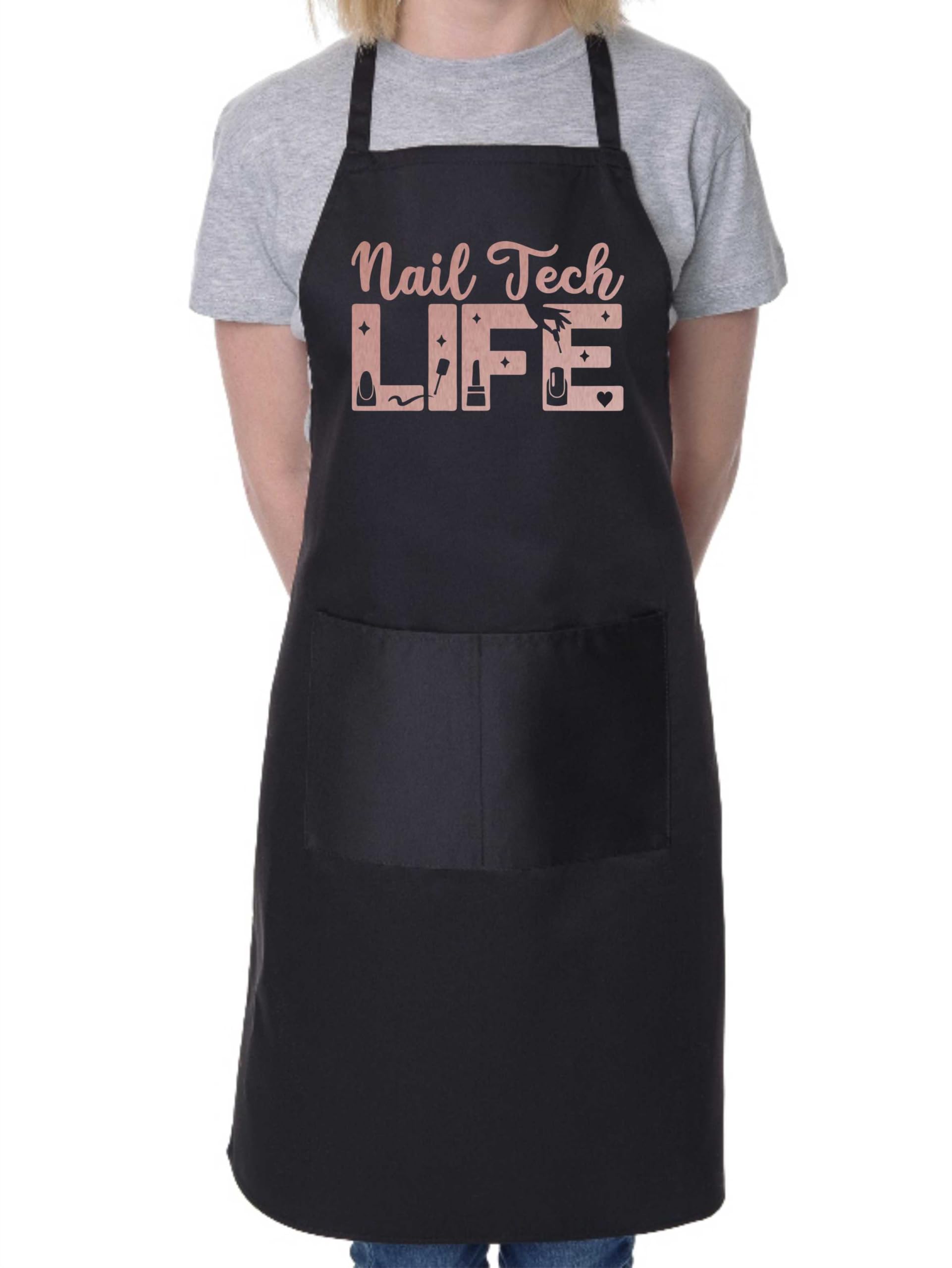 Print4U Apron Nail Tech Life Nail Salon Nail Technician Beauty Salon Gift Black