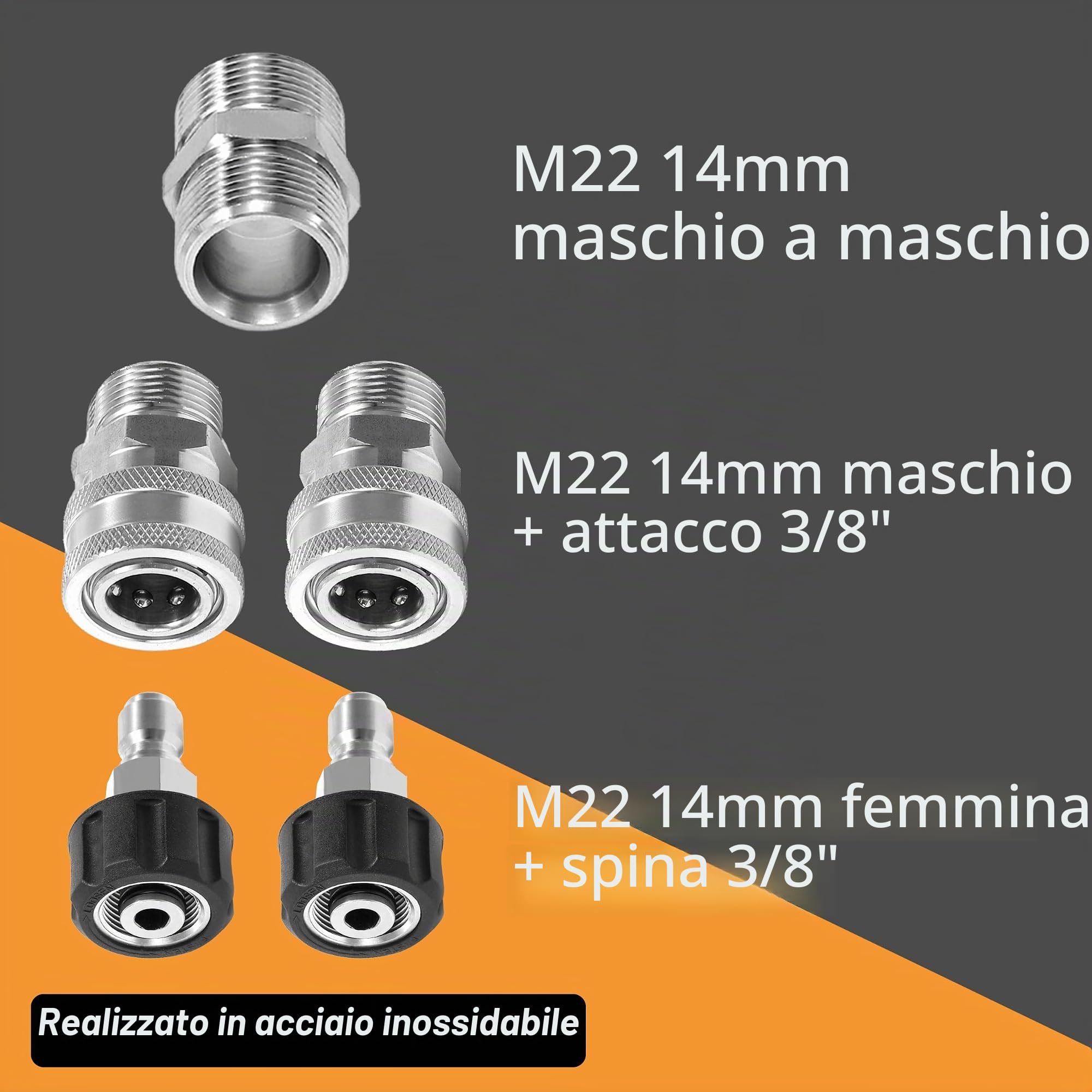 M MINGLE Tubo flessibile per idropulitrice da 1,5 m x 0,6 cm – Tubo di ricambio per idropulitrice con adattatore M22 da 14 mm in acciaio inox Quick Connect – 3600 PSI