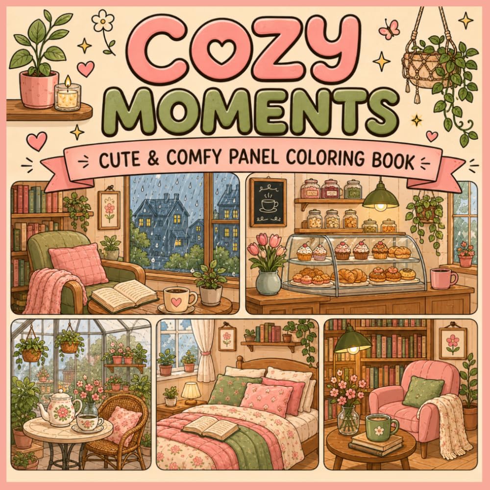 Cozy Moments: Cute & Comfy Panel Coloring Book for Relaxation & Stress Relief