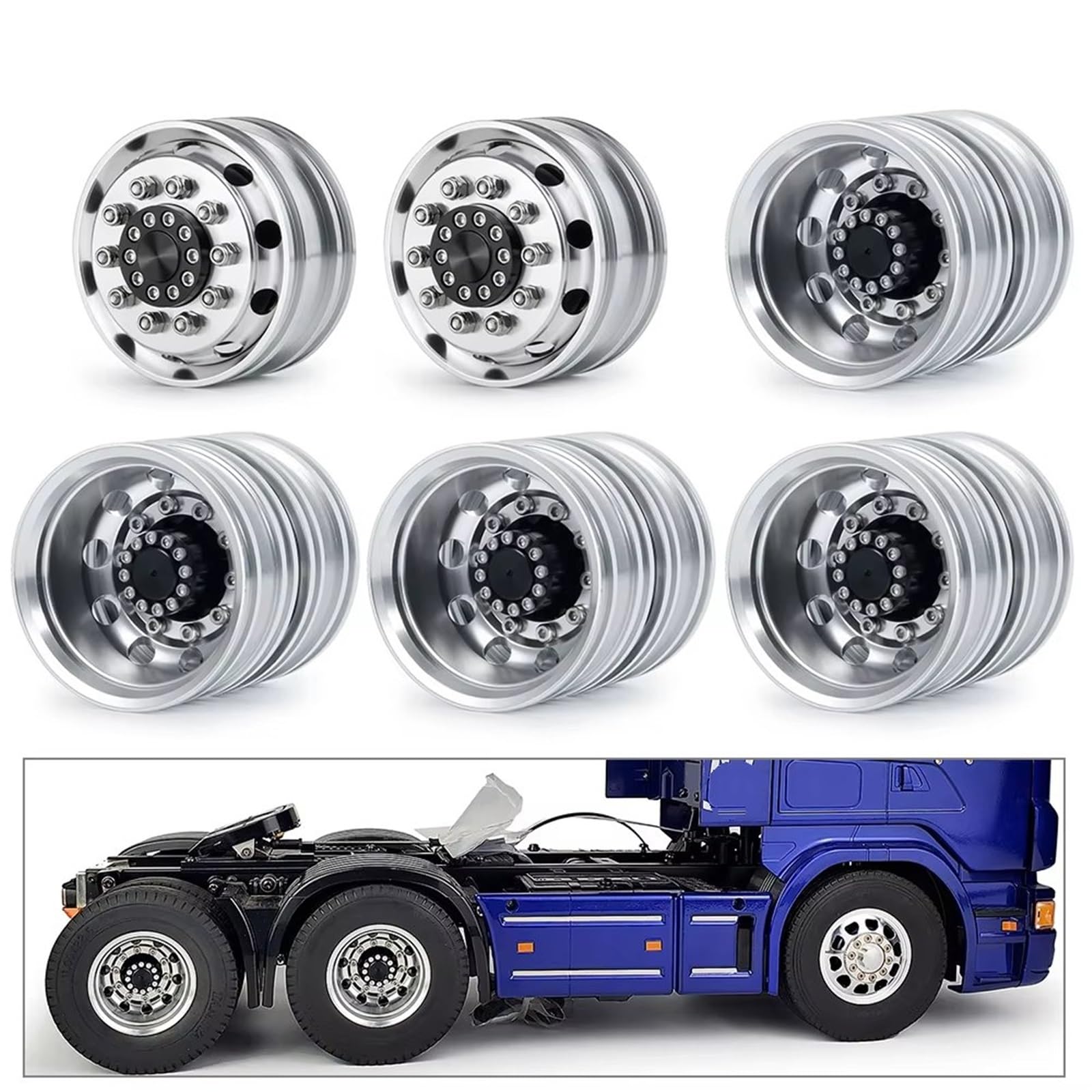 RC-Autoteile Zubehör Für Tamiya 1/14 Metall Vorder- Und Hinterradnabenfelgensatz 6x6 LKW RC Anhänger Traktor Auto Upgrade Teile Änderung Autozubehör 6 STK