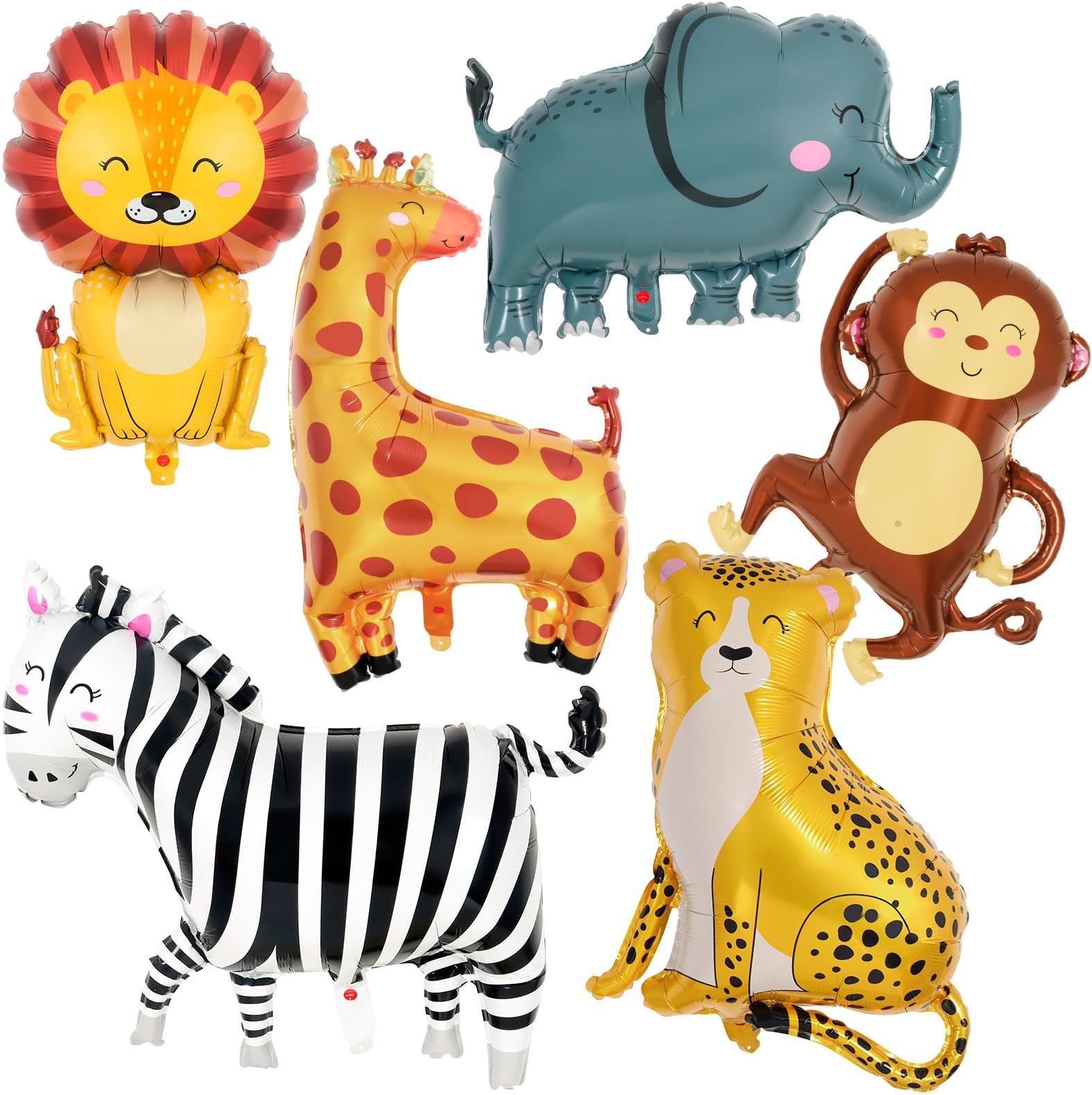 6 Pcs Safari Balloons,Jungle Safari Animals Foil Balloons,Giant Zoo Animal Balloon Zebra Elephant Monkey Lion Giraffe Leopard Shaped Animal Balloon for Zoo Wildlife Theme Birthday Party Decorations