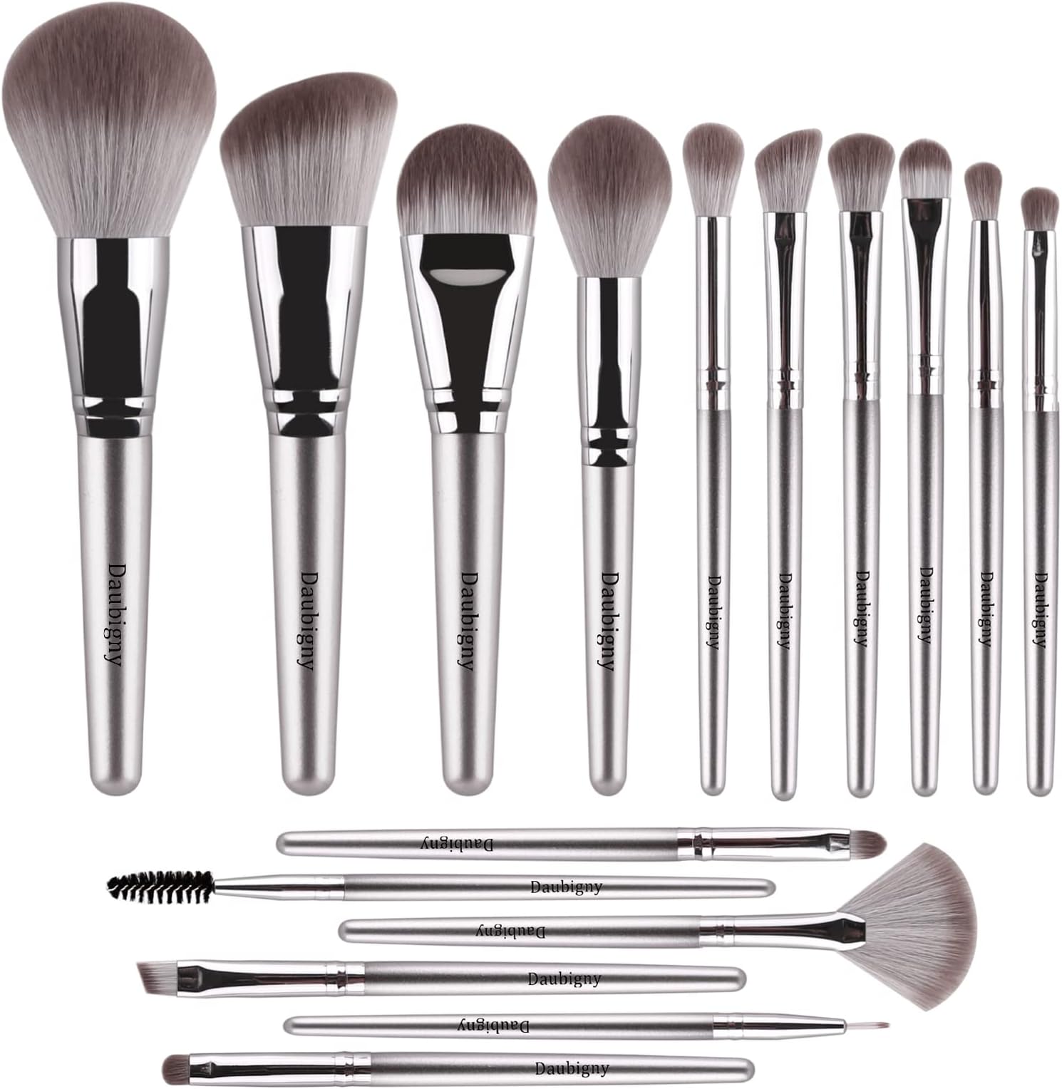 Makeup Brushes,Daubigny 16Pcs Silver Premium Synthetic Makeup Brush Set with Professional Foundation Brushes Powder Concealers Eye shadows Blush Makeup Brush for Perfect Makeup