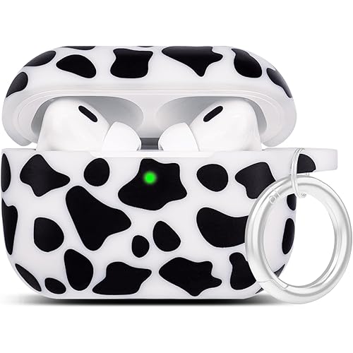 Cow Airpods Pro 1 Case Soft Silicone - YOMPLOW Case Cover Flexible Skin for Apple AirPod Pro 1 Charging Case Cute Women Girls iPod Pro Case with Keychain - Black Cow