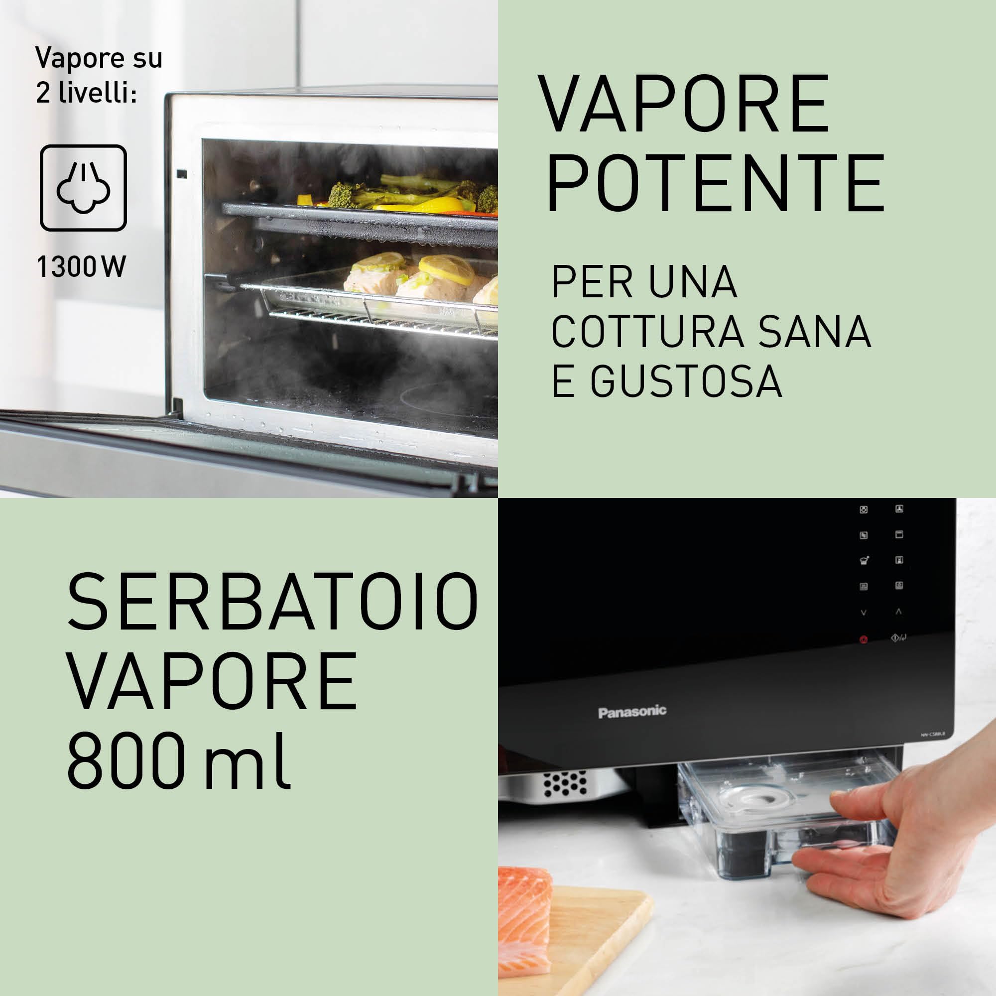 Panasonic NN-CS88LBEPG Forno Microonde 4-in-1 Combinazione Vapore e Grill, 31 Litri,1000W, Cottura a Doppio Livello, Sensore Genius, 36 Programmi Automatici, Design Compatto, Canna di fucile