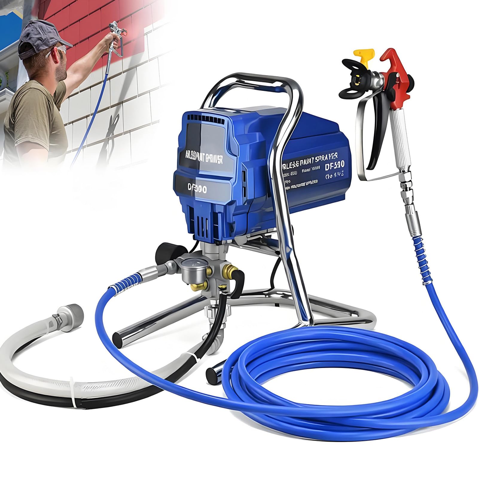 EpyGnom High Pressure Airless Paint Sprayer Electric for Home Interior, 1800W 3000psi Quick Sprayer Gun with Adjustable Pressure, 7.6m Hose, 2 L/min for House Painting DIY Garage